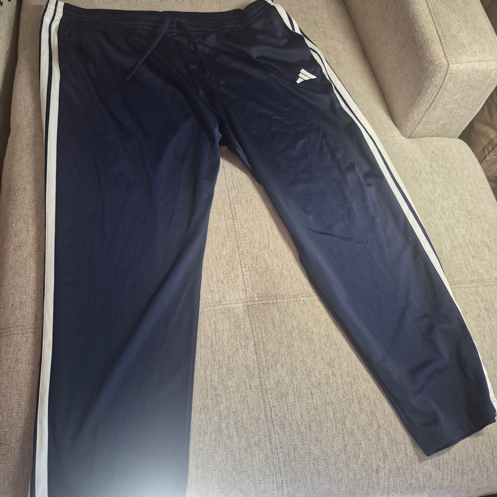 Adidas Mens Navy Blue White Stripe Regular Fit Straight Leg Track Pants New 4X